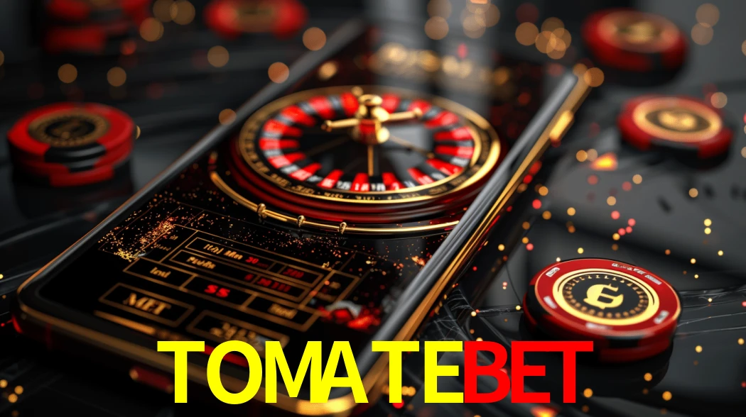 Una escena digital vívida inspirada en casino con TOMATEBET mostrado prominentemente, luces brillantes, fichas, cartas y acentos dorados.